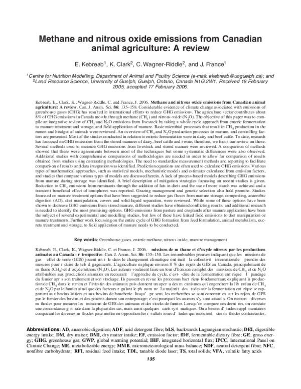 (PDF) Methane and nitrous oxide emissions from Canadian animal ...
