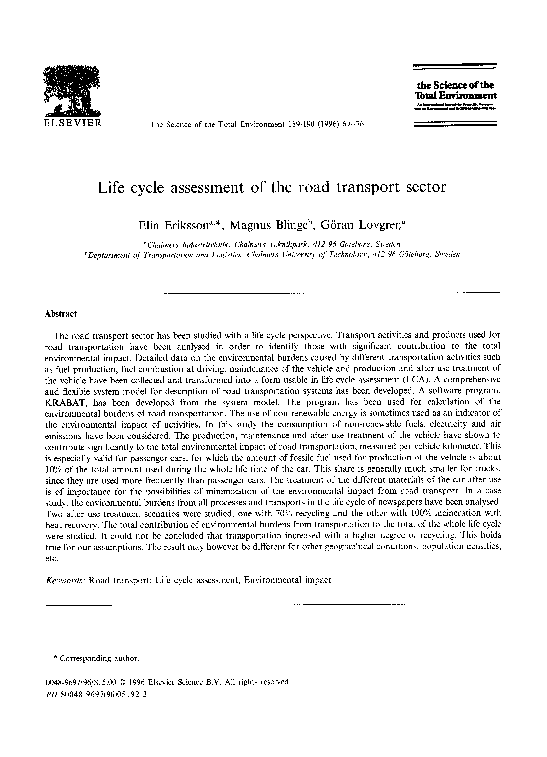 (PDF) Life cycle assessment of the road transport sector