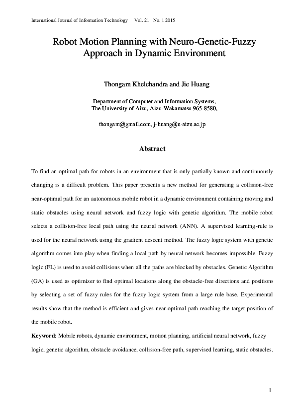 (PDF) Robot Motion Planning with Neuro-Genetic-Fuzzy Approach in ...