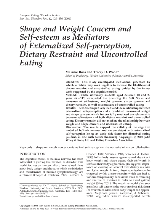 (PDF) Shape and weight concern and self-esteem as mediators of ...