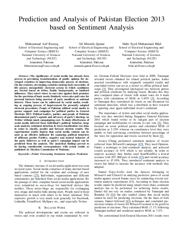 (PDF) Prediction and analysis of Pakistan election 2013 based on ...