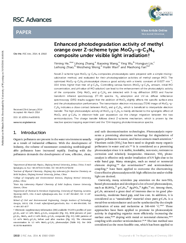 PDF) Enhanced photodegradation activity of methyl orange over Z