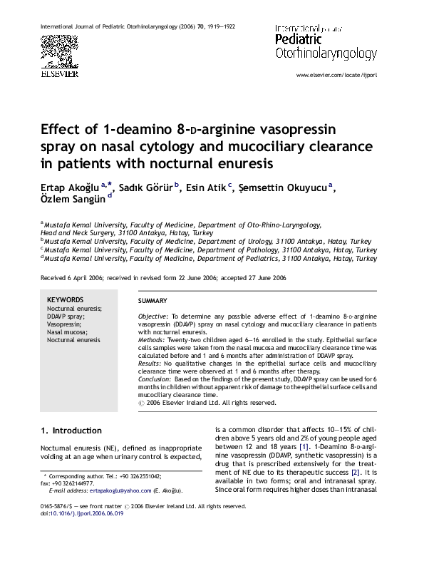 (PDF) Effect of 1-deamino 8-D-arginine vasopressin spray on nasal ...