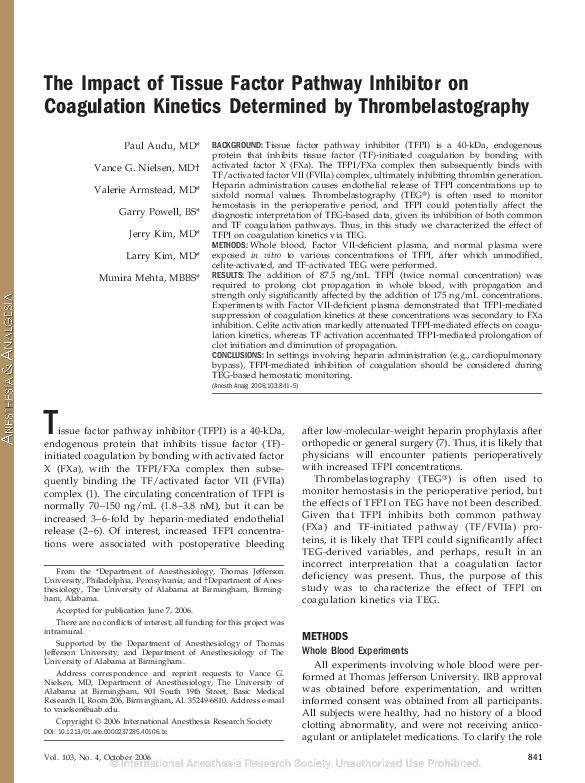 (PDF) The impact of tissue factor pathway inhibitor on coagulation ...