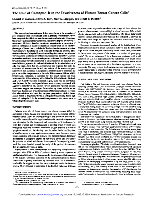 (PDF) The role of Cathepsin D in the invasiveness of human breast ...