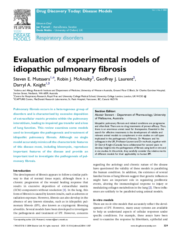 (PDF) Evaluation of experimental models of idiopathic pulmonary fibrosis