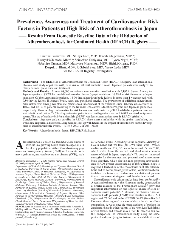 (PDF) Prevalence, Awareness and Treatment of Cardiovascular Risk ...