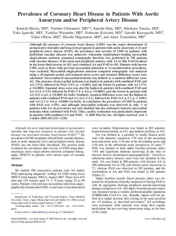(PDF) Prevalence of Coronary Heart Disease in Patients With Aortic ...