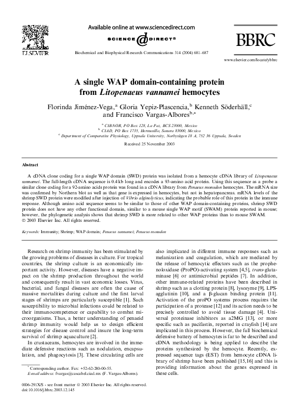 (PDF) A single WAP domain-containing protein from Litopenaeus vannamei ...