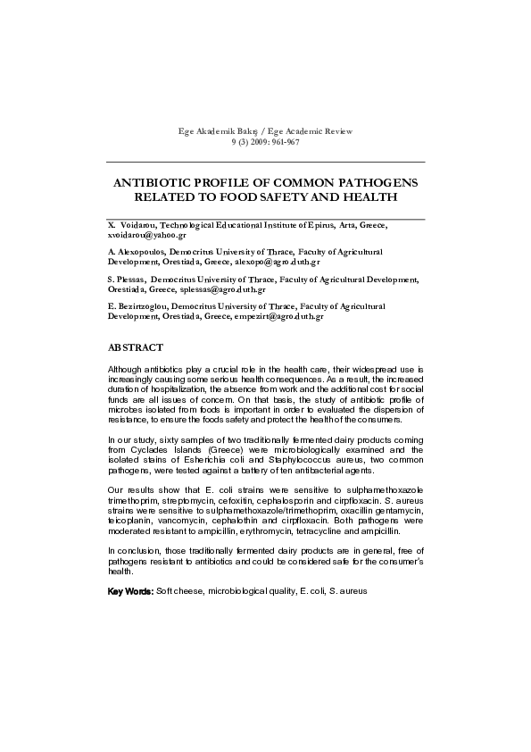 (PDF) Antibiotic Profile of Common Pathogens Related to Food Safety and ...