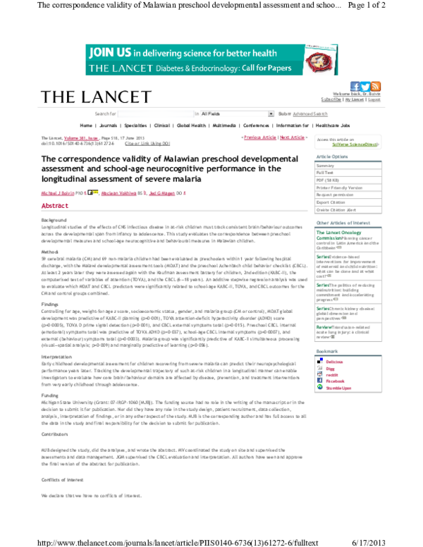 (PDF) The correspondence validity of Malawian preschool developmental