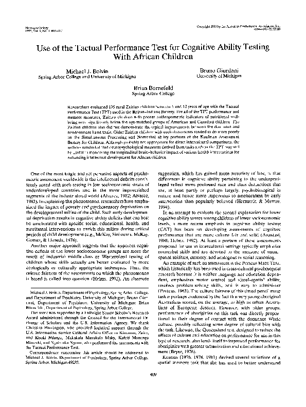 (PDF) Use of the Tactual Performance Test for cognitive ability testing ...