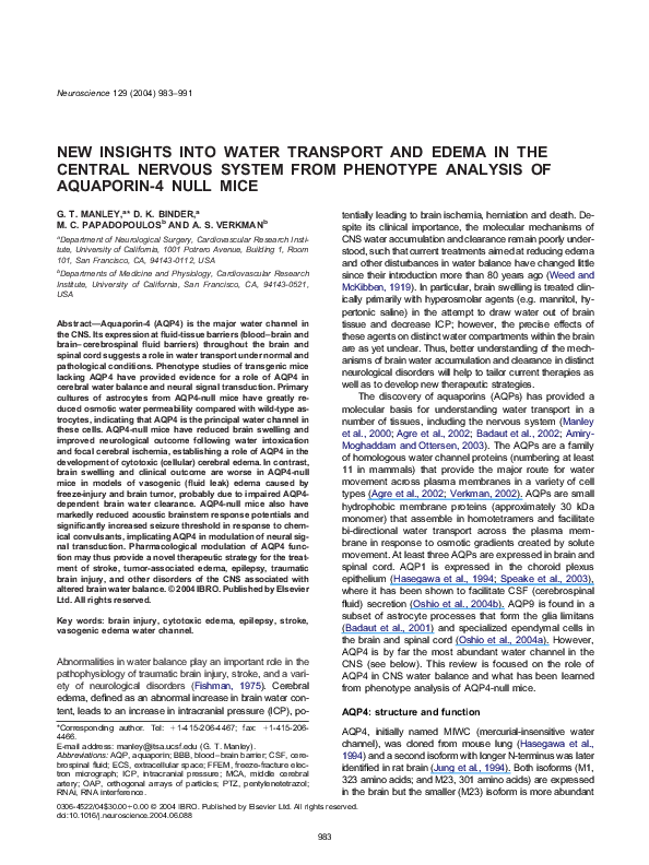 (PDF) New insights into water transport and edema in the central ...