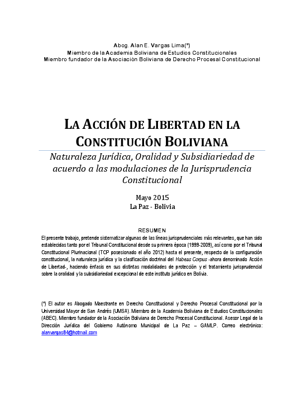 (PDF) LA ACCIÓN DE LIBERTAD EN LA CONSTITUCIÓN BOLIVIANA - OPUS MAGNA ...