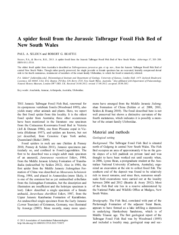 (PDF) A spider fossil from the Jurassic Talbragar Fossil Fish Bed of ...