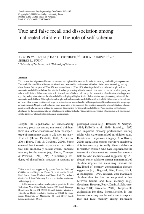 (PDF) True and false recall and dissociation among maltreated children ...