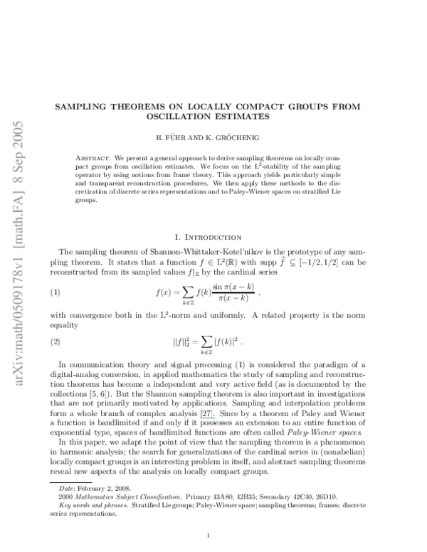 (PDF) Sampling theorems on locally compact groups from oscillation ...