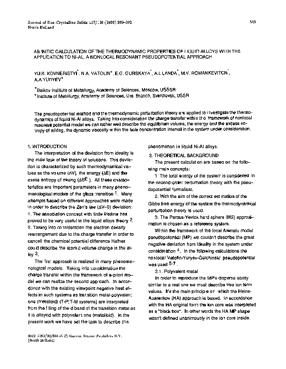 (PDF) AB initio calculation of the thermodynamic properties of liquid ...