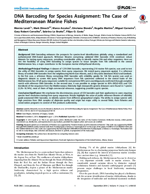 (PDF) DNA Barcoding for Species Assignment: The Case of Mediterranean ...