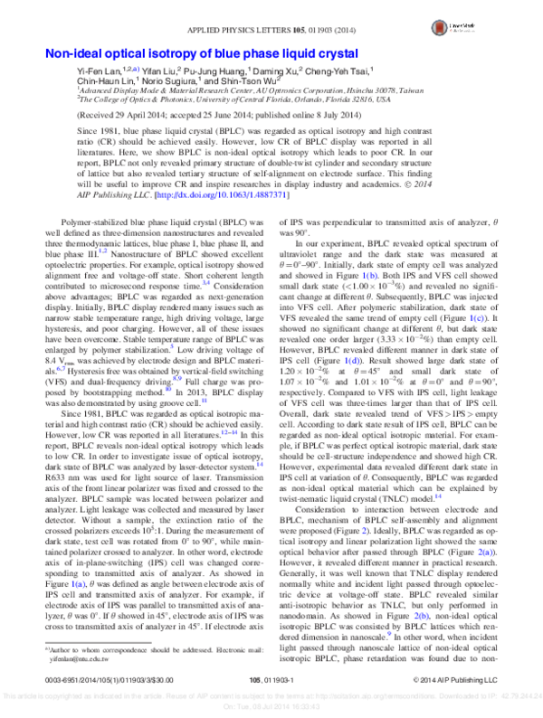(PDF) Non-Ideal Optical Isotropy of Blue Phase Liquid Crystal and their ...