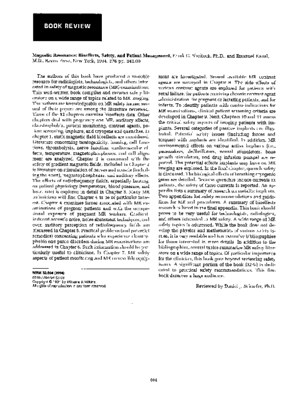 (PDF) Magnetic resonance: Bioeffects, safety, and patient management ...