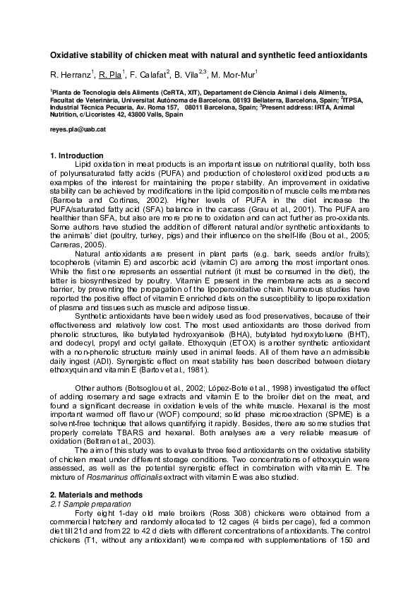(PDF) Oxidative stability of chicken meat with natural and synthetic