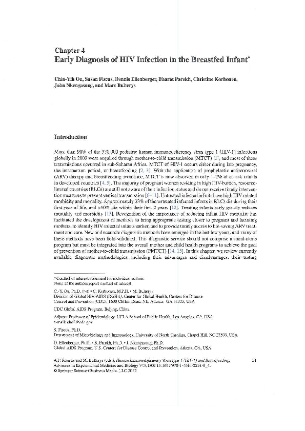 (PDF) Early diagnosis of HIV infection in the breastfed infant
