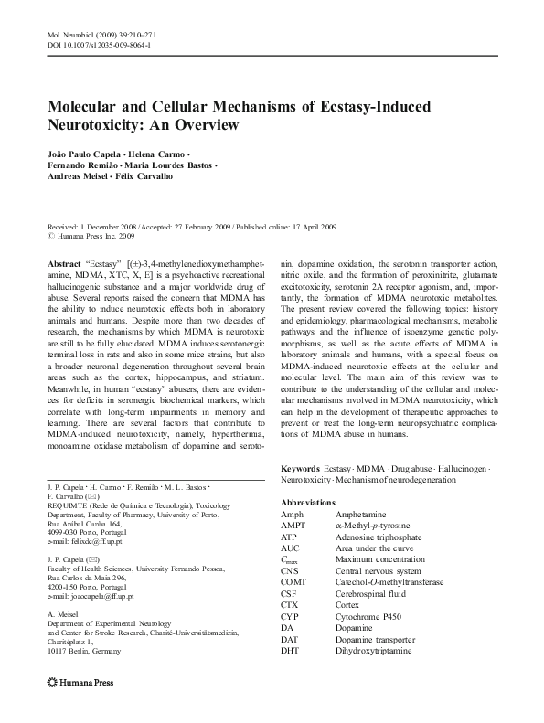(PDF) Molecular and Cellular Mechanisms of Ecstasy-Induced ...