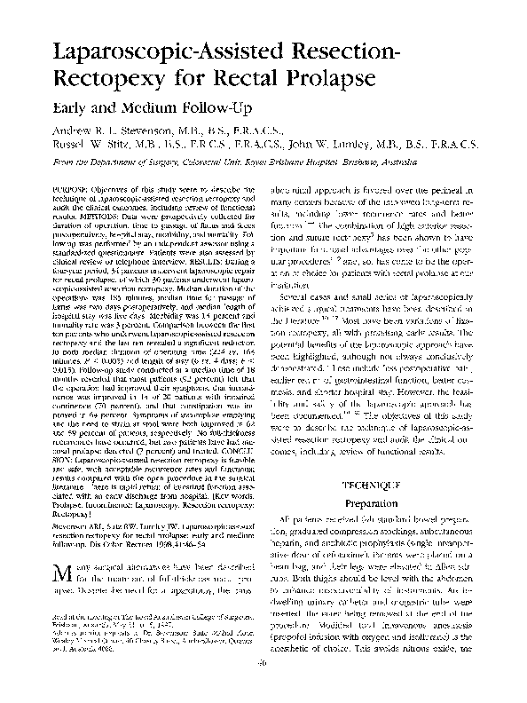 (PDF) Successful treatment of rectal prolapse by laparoscopic suture