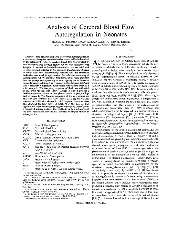(PDF) Analysis of cerebral blood flow autoregulation in neonates