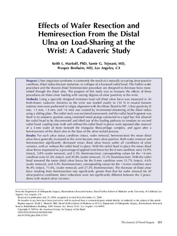 (PDF) Effects of wafer resection and hemiresection from the distal ulna ...