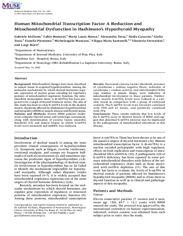 (PDF) Human mitochondrial transcription factor A reduction and ...