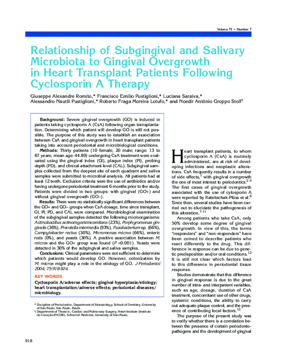 (PDF) Relationship of Subgingival and Salivary Microbiota to Gingival ...