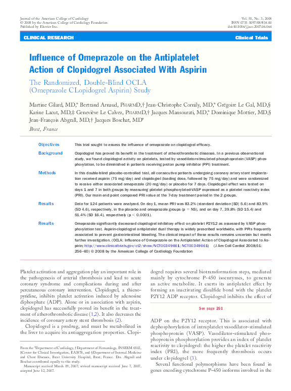 (PDF) Influence of Omeprazole on the Antiplatelet Action of Clopidogrel