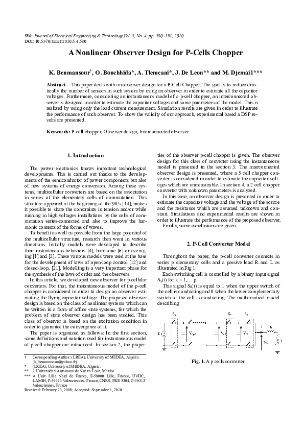 (PDF) A Nonlinear Observer Design for P-Cells Chopper