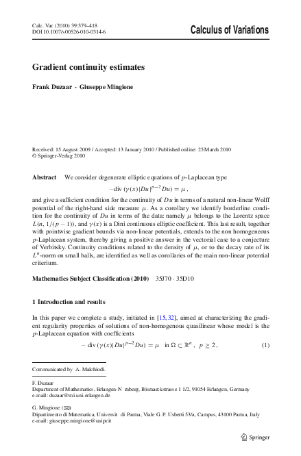 (PDF) Gradient continuity estimates