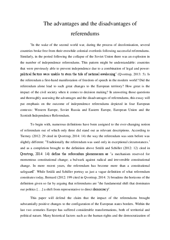 The advantages and the disadvantages of referendums