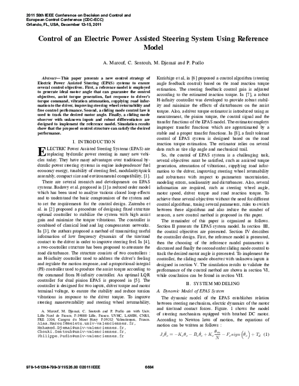 (PDF) Control of electric power assisted steering system using sliding ...