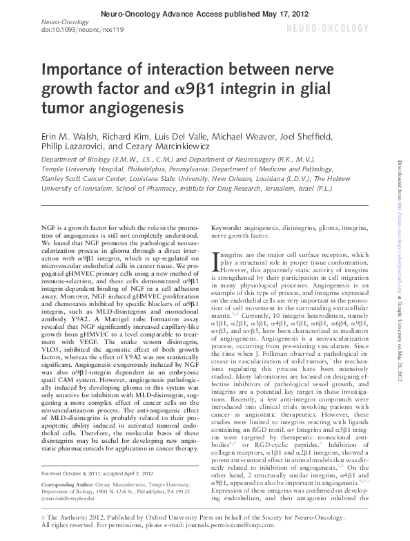 (PDF) Importance of interaction between nerve growth factor and 9 1 ...