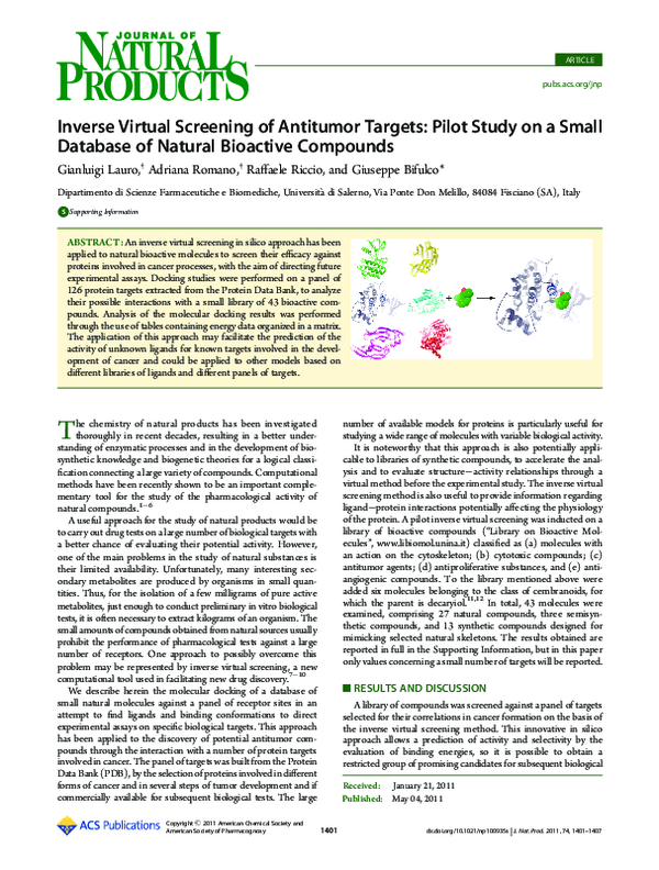 (PDF) Inverse Virtual Screening of Antitumor Targets: Pilot Study on a ...