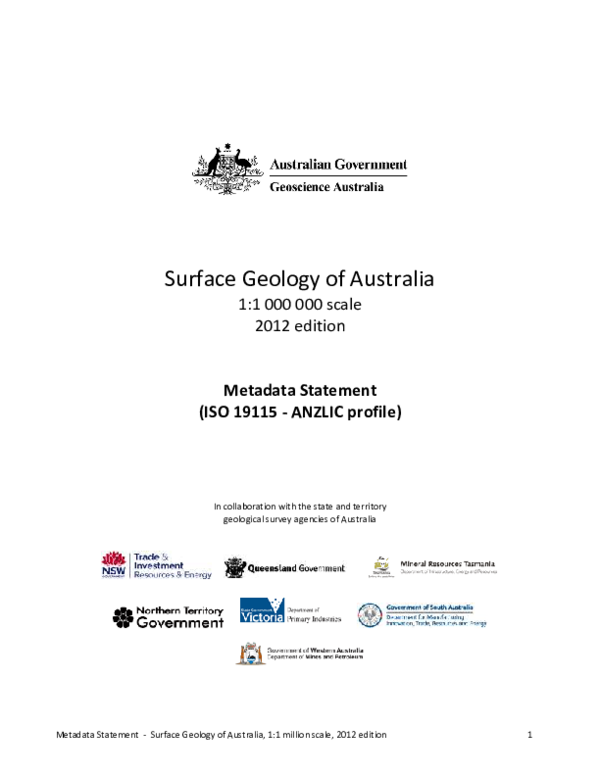 (PDF) Surface Geology of Australia, 11 million scale dataset, 2012