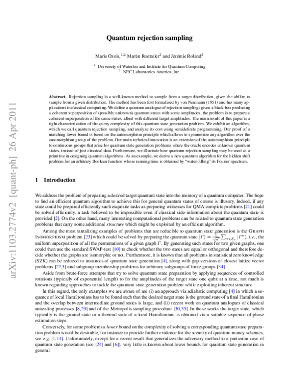 (PDF) Quantum rejection sampling
