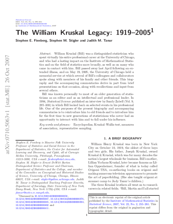 (PDF) The William Kruskal Legacy 19192005