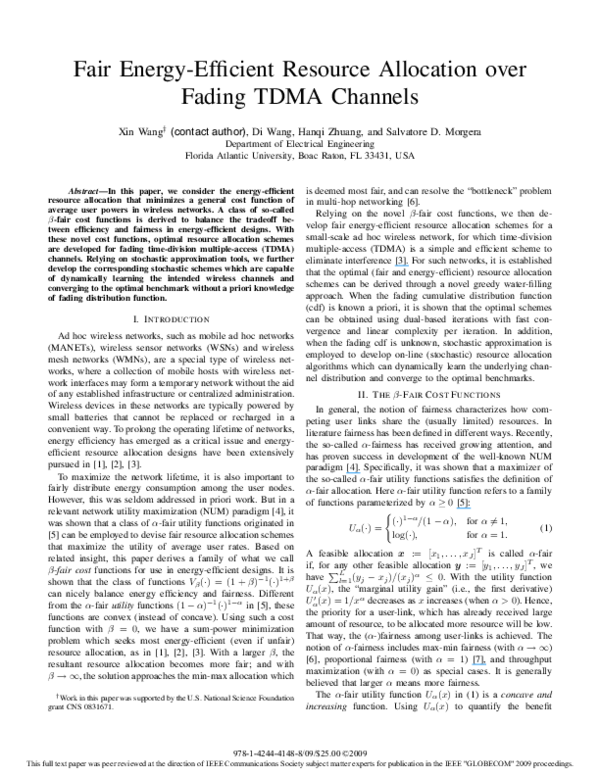 (PDF) Fair Energy-Efficient Resource Allocation over Fading TDMA Channels