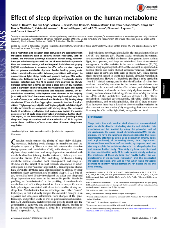 (PDF) Effect of sleep deprivation on the human metabolome