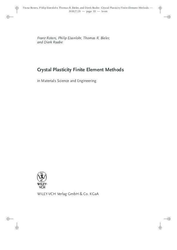 (PDF) Crystal Plasticity Finite Element Methods Thomas Bieler and