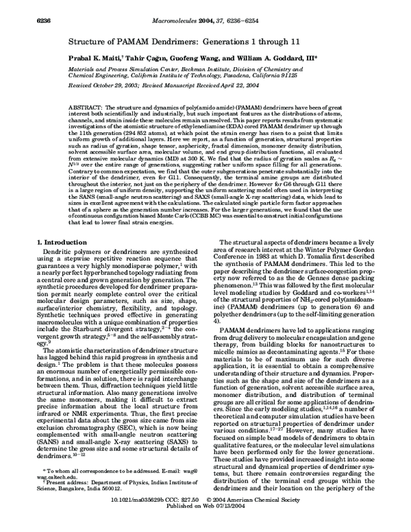 (PDF) Structure of PAMAM Dendrimers: Generations 1 through 11