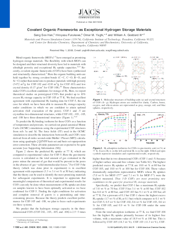 (PDF) Covalent Organic Frameworks as Exceptional Hydrogen Storage Materials