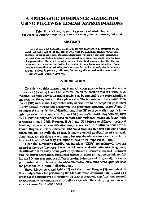 (PDF) A STOCHASTIC DOMINANCE ALGORITHM USING PIECEWISE LINEAR ...