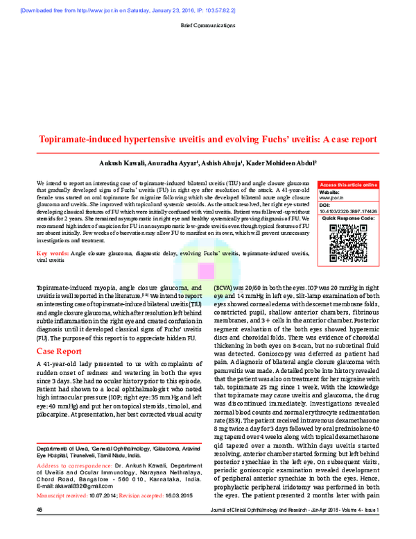 (PDF) Topiramate-induced hypertensive uveitis and evolving Fuchs ...